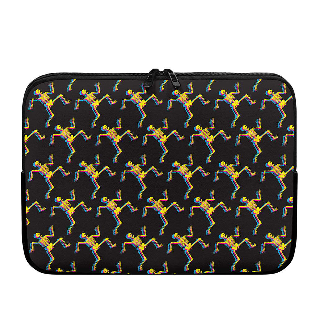 Trippy Dancing Skeleton Pattern Print Laptop Sleeve
