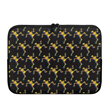 Trippy Dancing Skeleton Pattern Print Laptop Sleeve