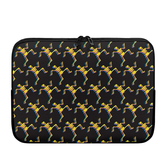 Trippy Dancing Skeleton Pattern Print Laptop Sleeve