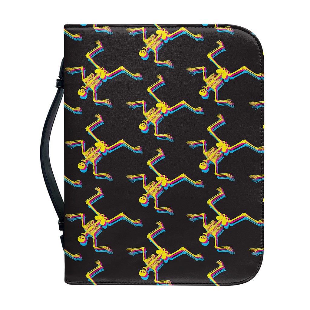 Trippy Dancing Skeleton Pattern Print Leather Bible Cover