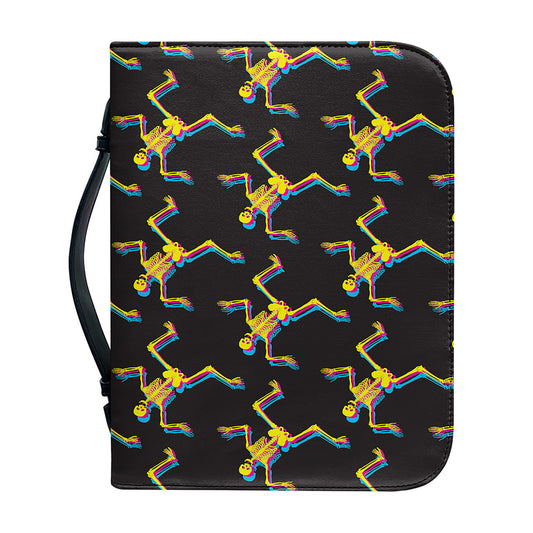 Trippy Dancing Skeleton Pattern Print Leather Bible Cover