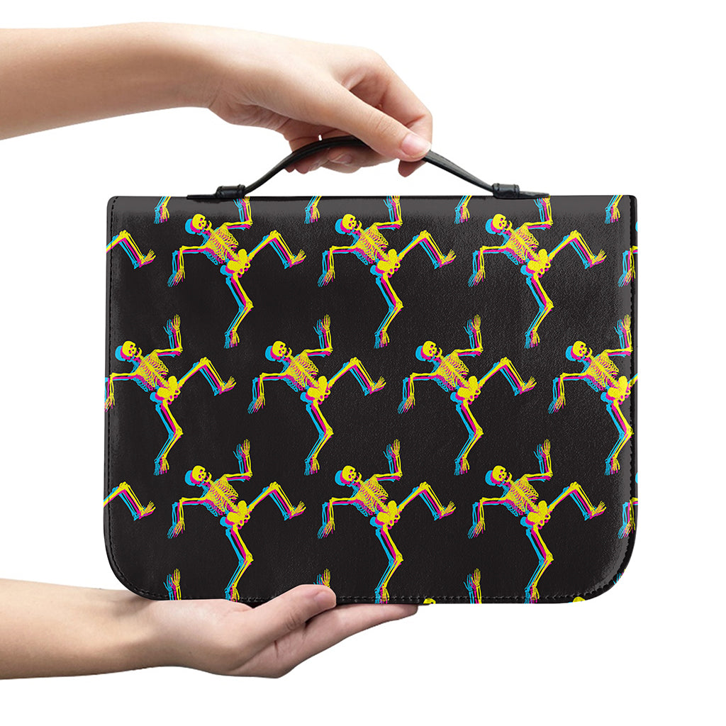 Trippy Dancing Skeleton Pattern Print Leather Bible Cover