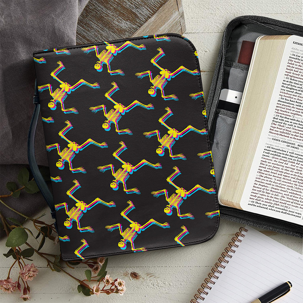 Trippy Dancing Skeleton Pattern Print Leather Bible Cover