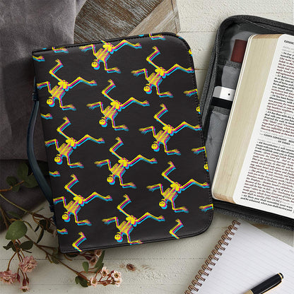 Trippy Dancing Skeleton Pattern Print Leather Bible Cover