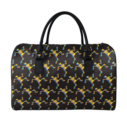 Trippy Dancing Skeleton Pattern Print Leather Duffle Bag