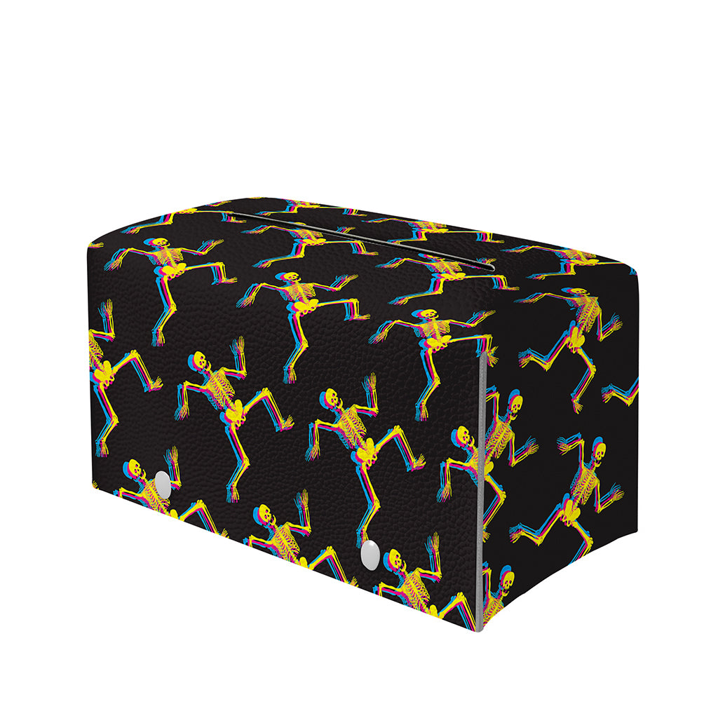 Trippy Dancing Skeleton Pattern Print Leather Tissue Box Cover