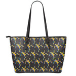 Trippy Dancing Skeleton Pattern Print Leather Tote Bag