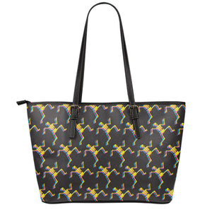 Trippy Dancing Skeleton Pattern Print Leather Tote Bag