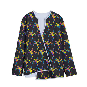 Trippy Dancing Skeleton Pattern Print Long Sleeve Short Coat