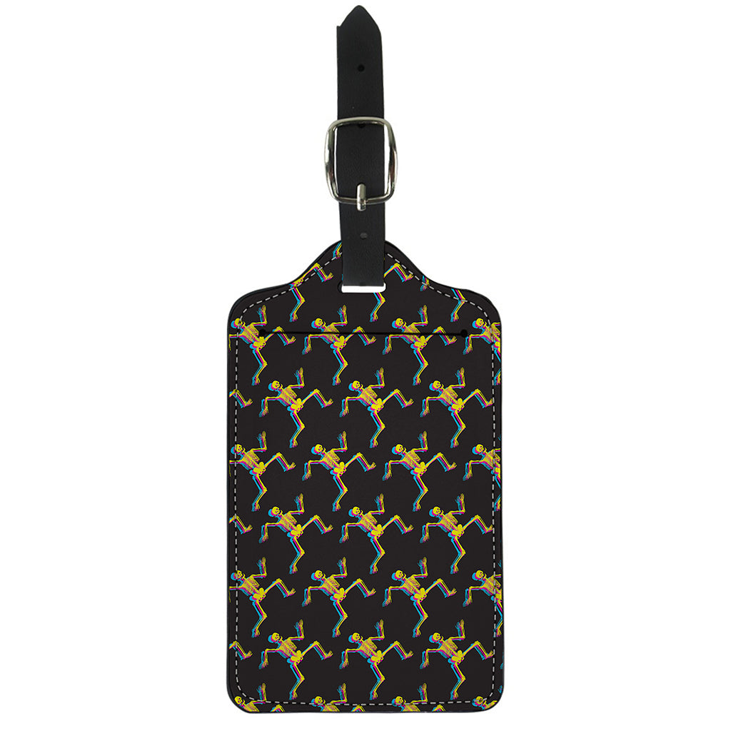 Trippy Dancing Skeleton Pattern Print Luggage Tag