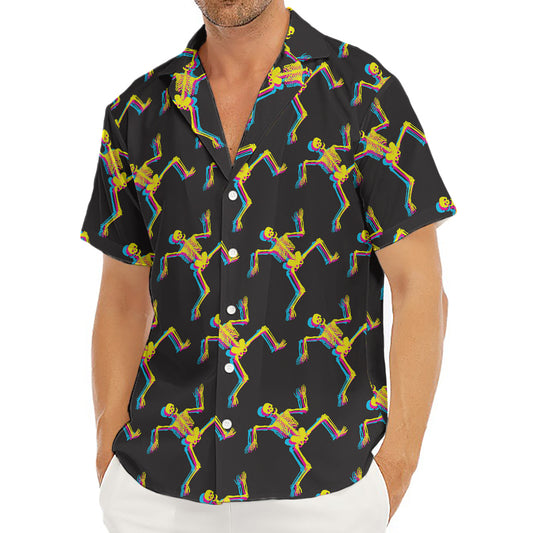 Trippy Dancing Skeleton Pattern Print Men's Deep V-Neck Shirt