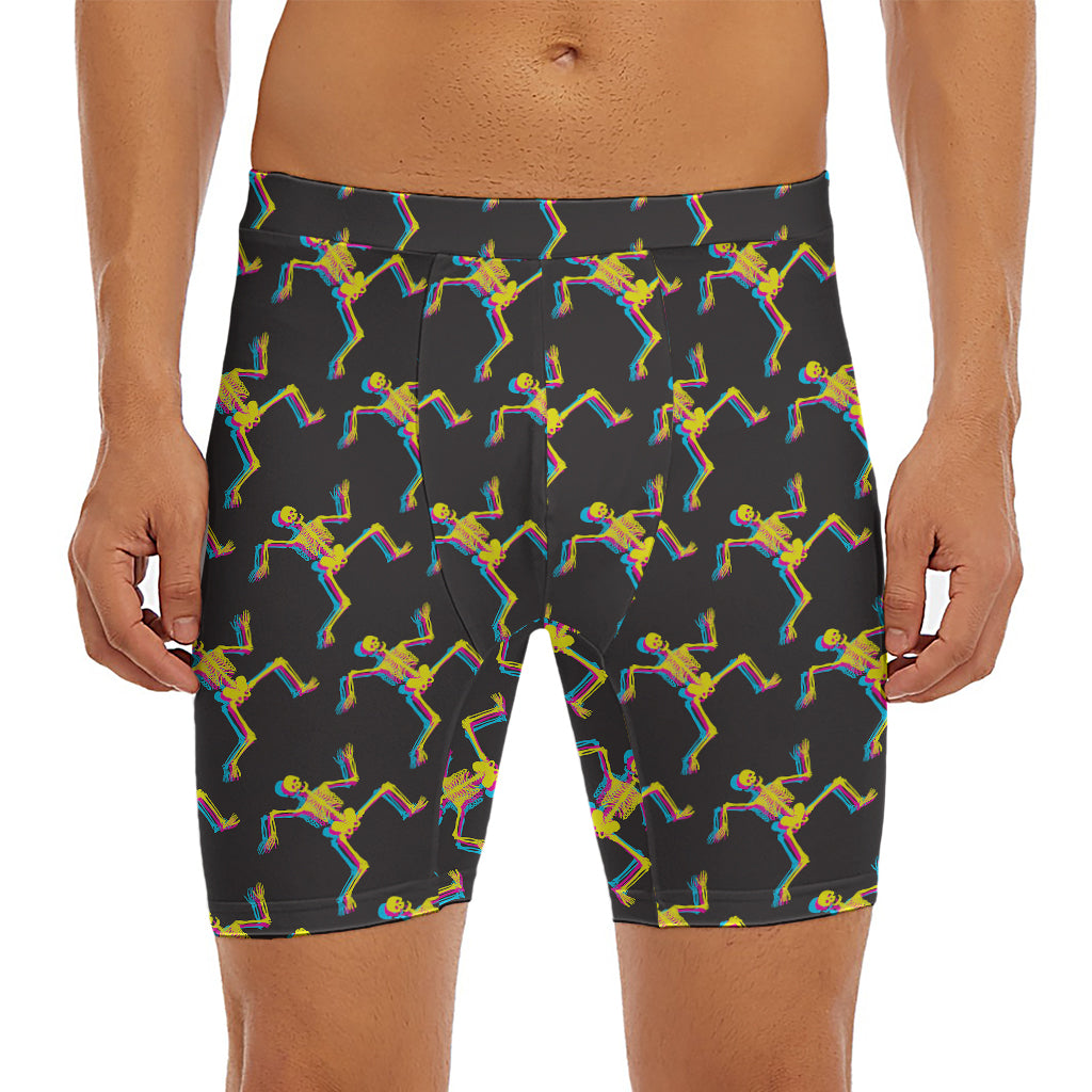 Trippy Dancing Skeleton Pattern Print Men's Long Boxer Briefs