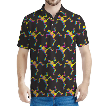 Trippy Dancing Skeleton Pattern Print Men's Polo Shirt