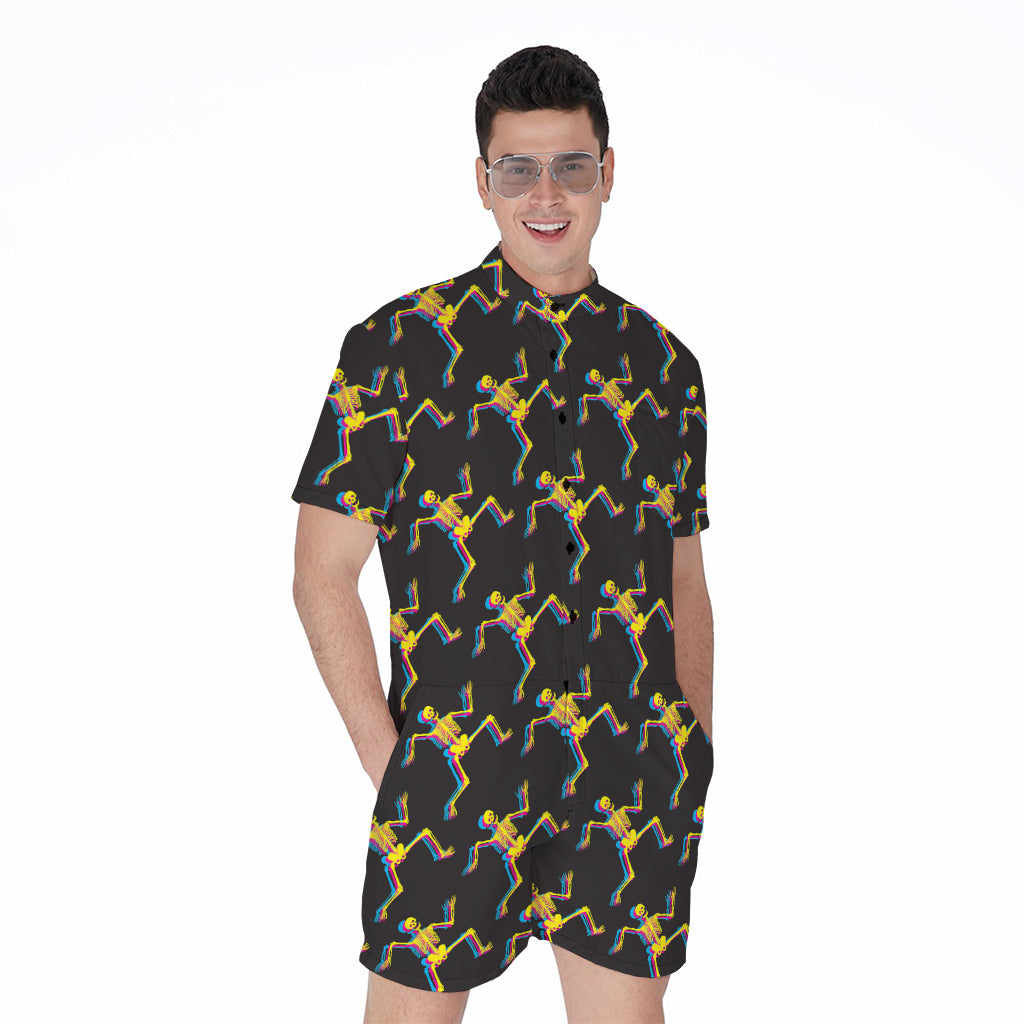 Trippy Dancing Skeleton Pattern Print Men's Rompers