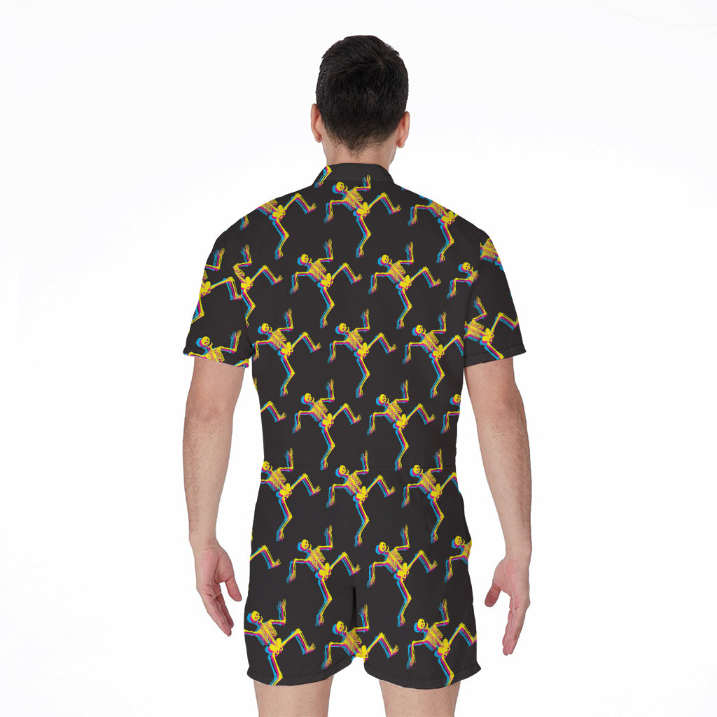 Trippy Dancing Skeleton Pattern Print Men's Rompers