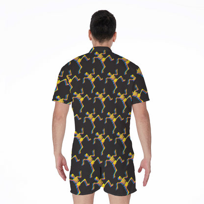 Trippy Dancing Skeleton Pattern Print Men's Rompers
