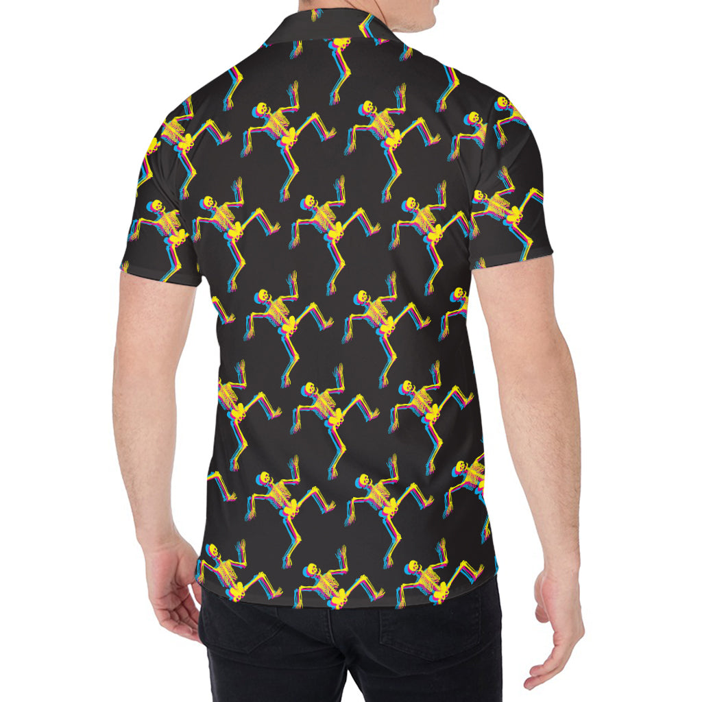 Trippy Dancing Skeleton Pattern Print Men's Shirt