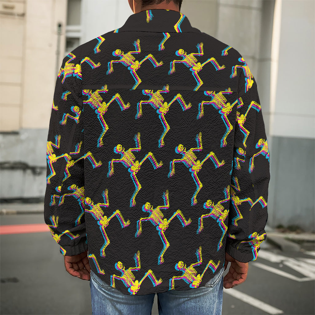 Trippy Dancing Skeleton Pattern Print Men's Shirt Jacket