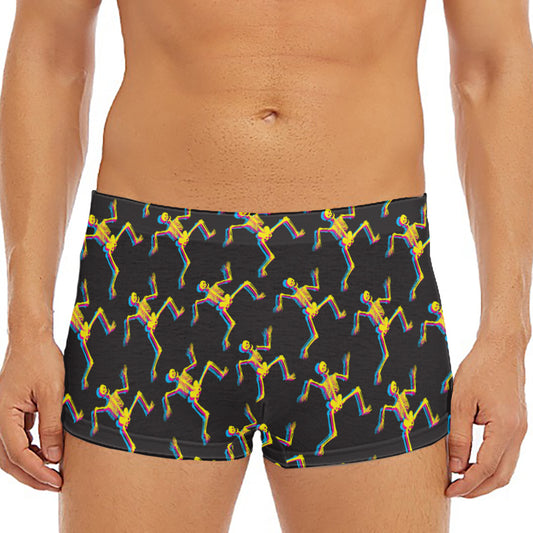 Trippy Dancing Skeleton Pattern Print Men's Short Boxer Briefs