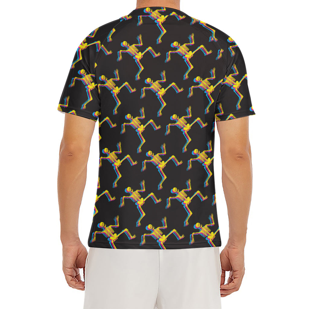 Trippy Dancing Skeleton Pattern Print Men's Short Sleeve Rash Guard