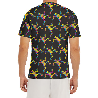 Trippy Dancing Skeleton Pattern Print Men's Short Sleeve Rash Guard