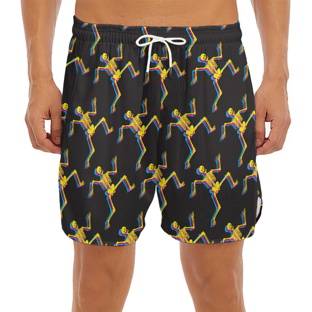 Trippy Dancing Skeleton Pattern Print Men's Split Running Shorts