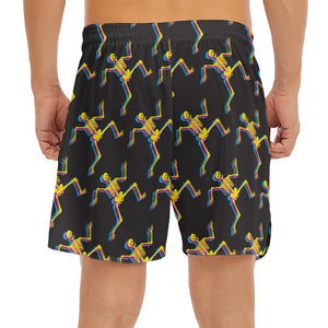 Trippy Dancing Skeleton Pattern Print Men's Split Running Shorts