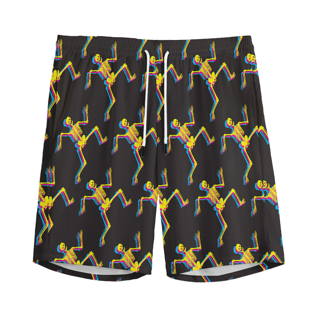 Trippy Dancing Skeleton Pattern Print Men's Sports Shorts