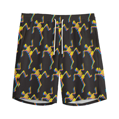 Trippy Dancing Skeleton Pattern Print Men's Sports Shorts
