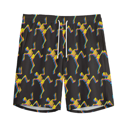Trippy Dancing Skeleton Pattern Print Men's Sports Shorts