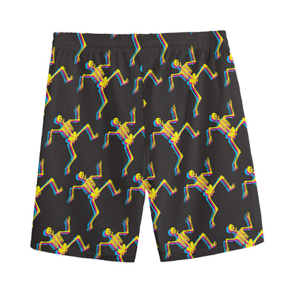 Trippy Dancing Skeleton Pattern Print Men's Sports Shorts