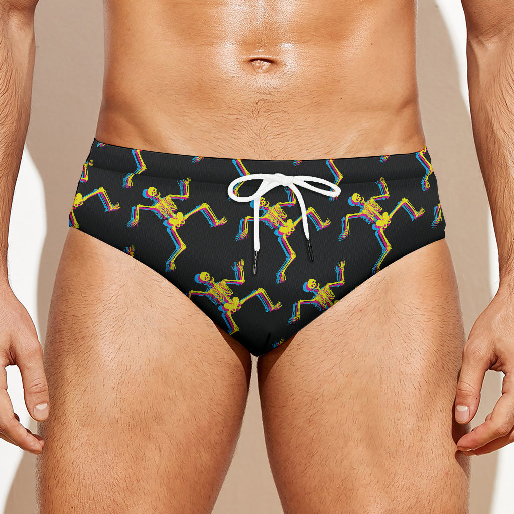 Trippy Dancing Skeleton Pattern Print Men's Swim Briefs