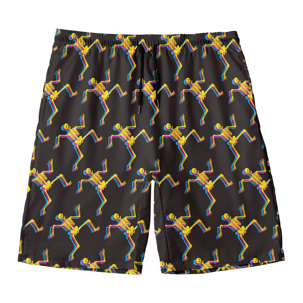 Trippy Dancing Skeleton Pattern Print Men's Swim Trunks