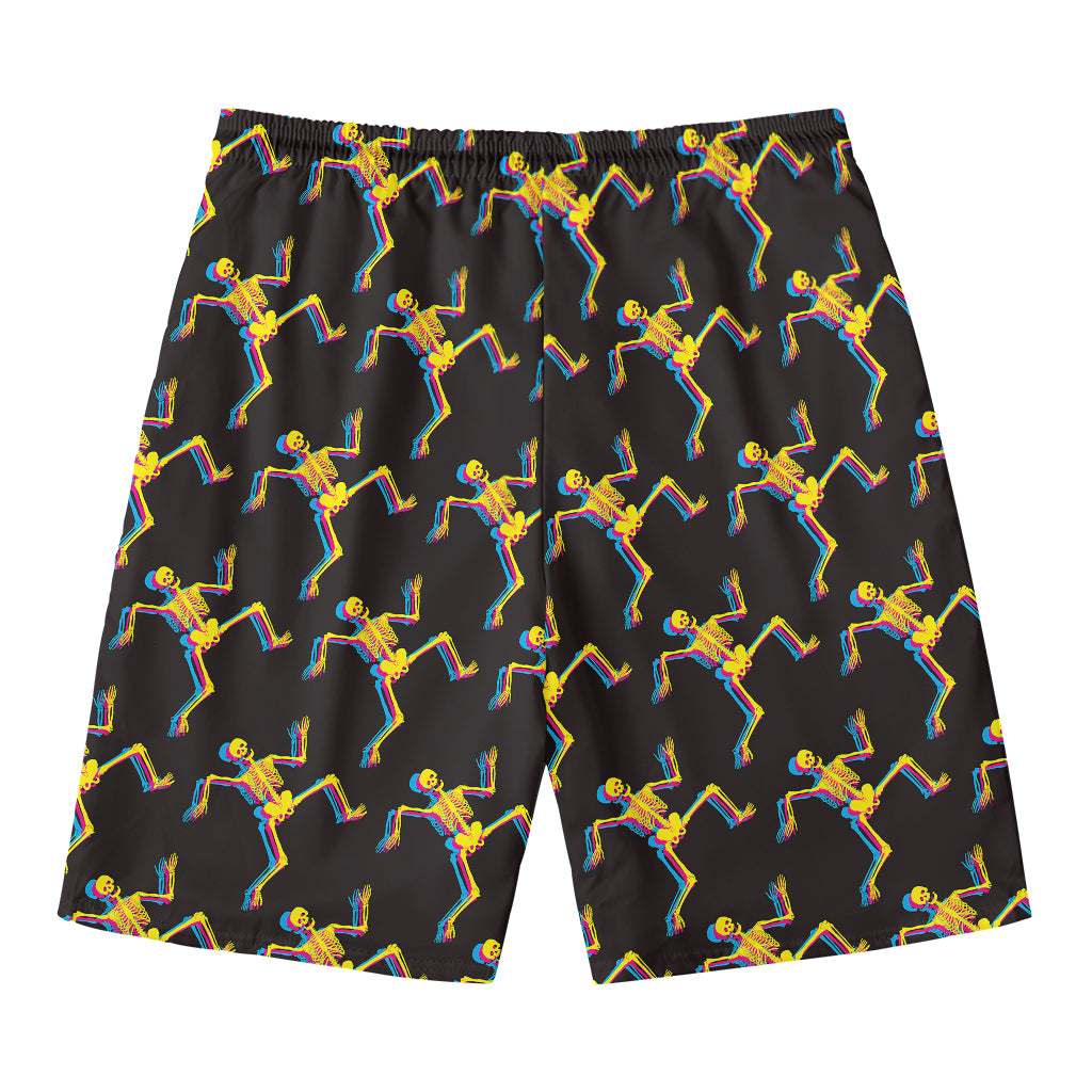 Trippy Dancing Skeleton Pattern Print Men's Swim Trunks