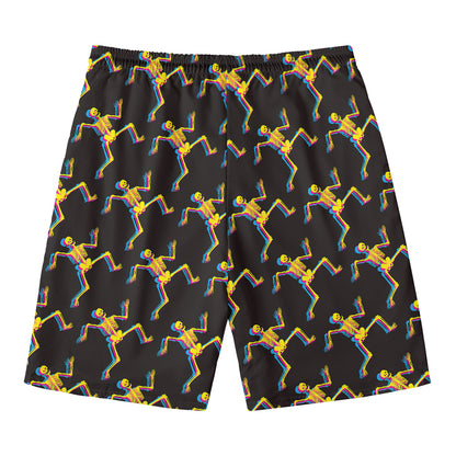 Trippy Dancing Skeleton Pattern Print Men's Swim Trunks