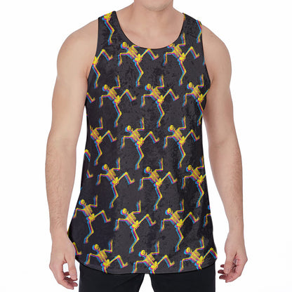 Trippy Dancing Skeleton Pattern Print Men's Velvet Tank Top