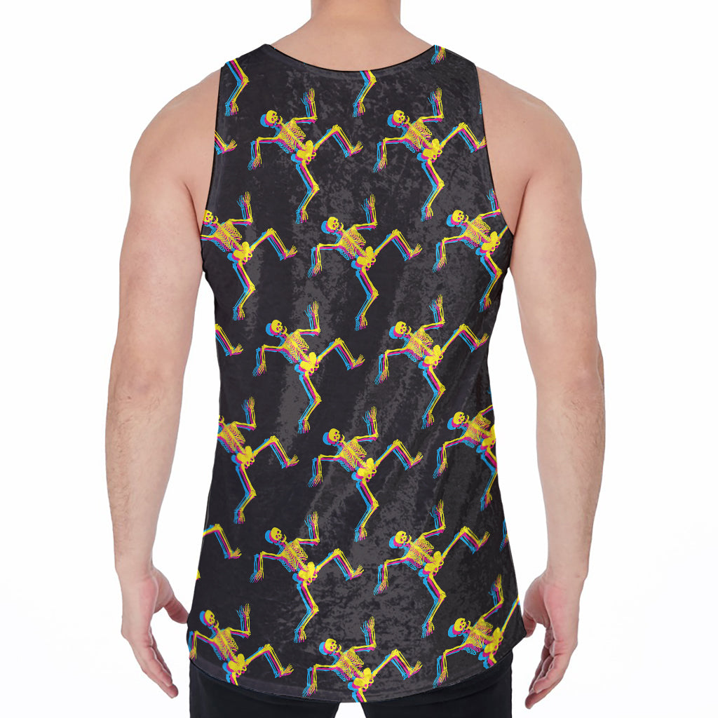 Trippy Dancing Skeleton Pattern Print Men's Velvet Tank Top