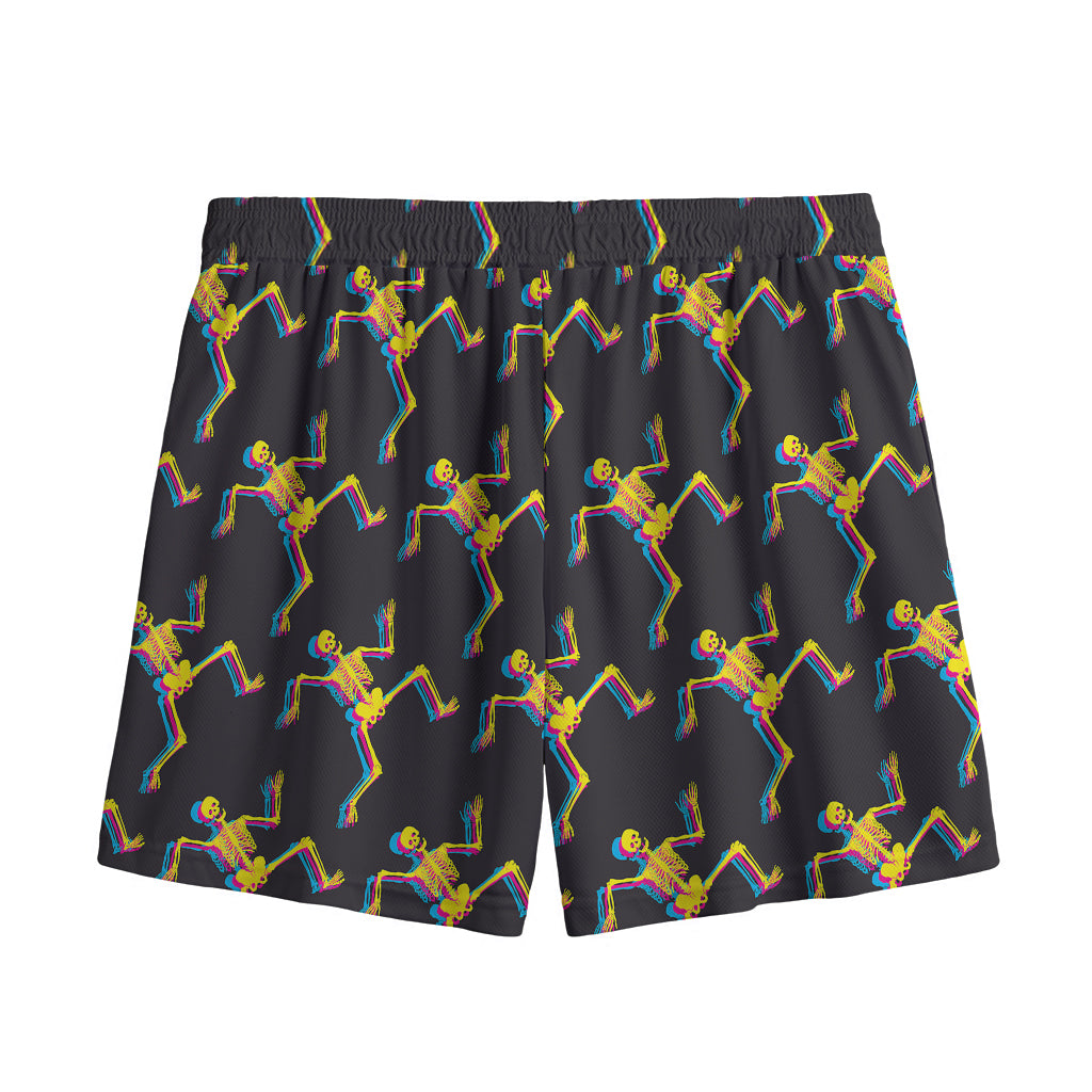 Trippy Dancing Skeleton Pattern Print Mesh Shorts