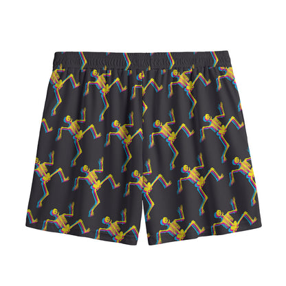 Trippy Dancing Skeleton Pattern Print Mesh Shorts