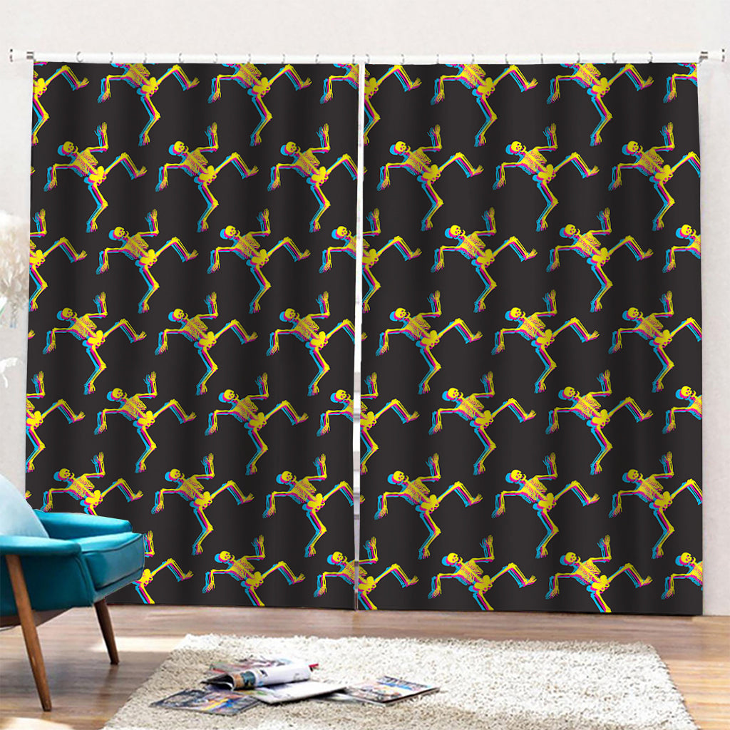 Trippy Dancing Skeleton Pattern Print Pencil Pleat Curtains