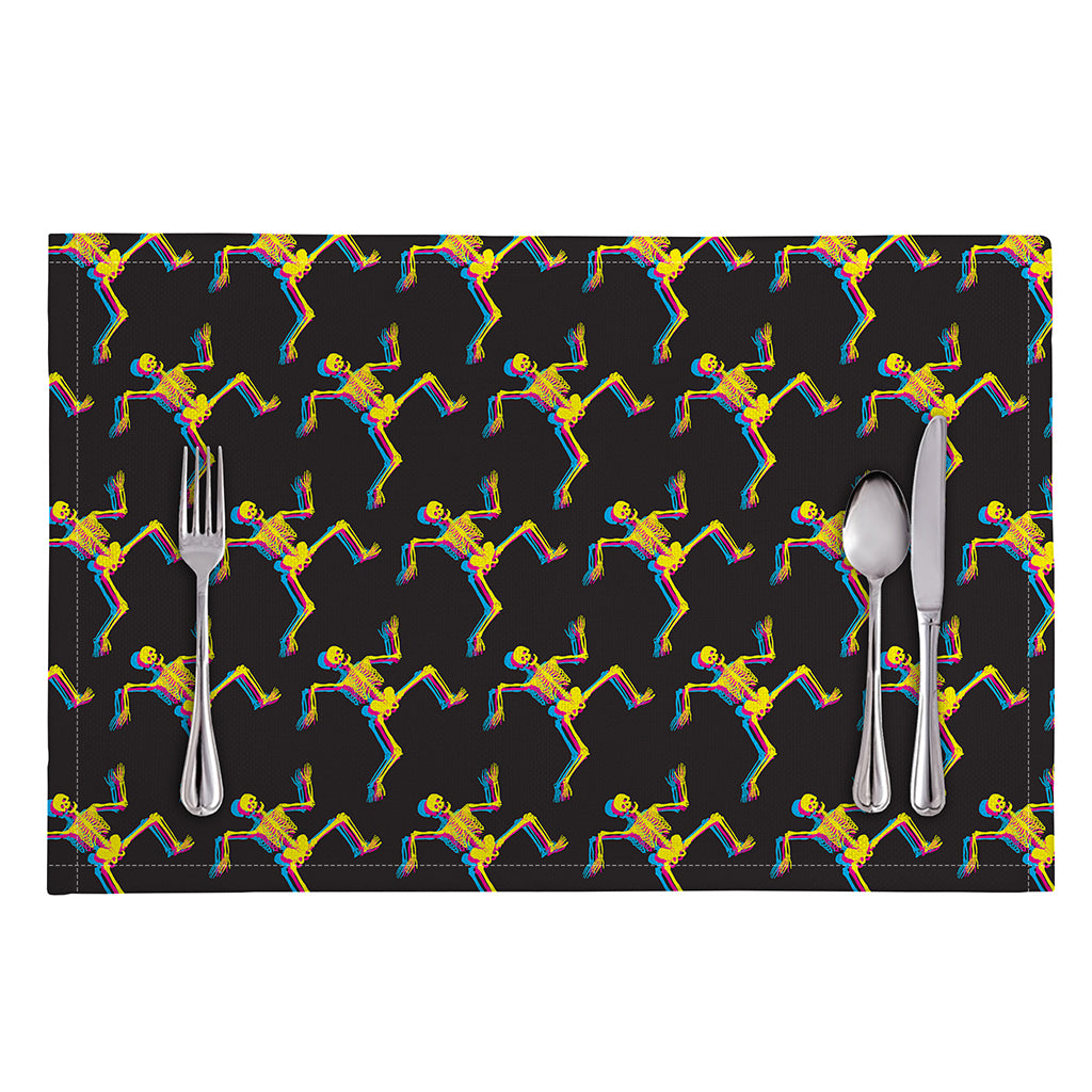 Trippy Dancing Skeleton Pattern Print Placemat