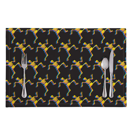 Trippy Dancing Skeleton Pattern Print Placemat