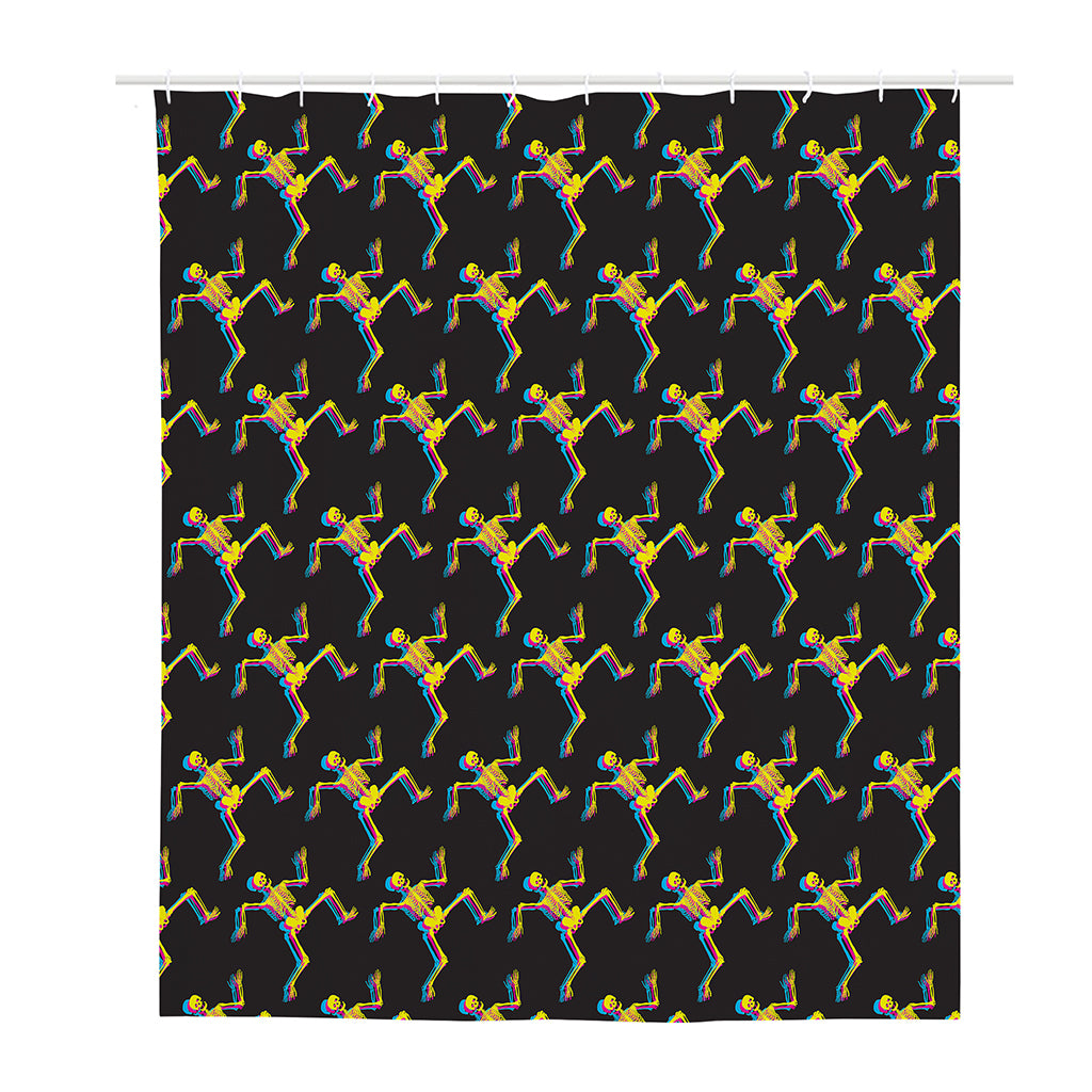 Trippy Dancing Skeleton Pattern Print Polyester Shower Curtain