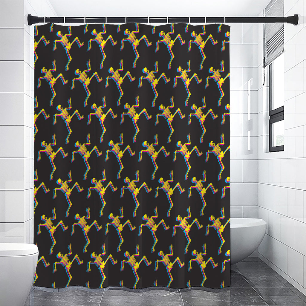 Trippy Dancing Skeleton Pattern Print Premium Shower Curtain