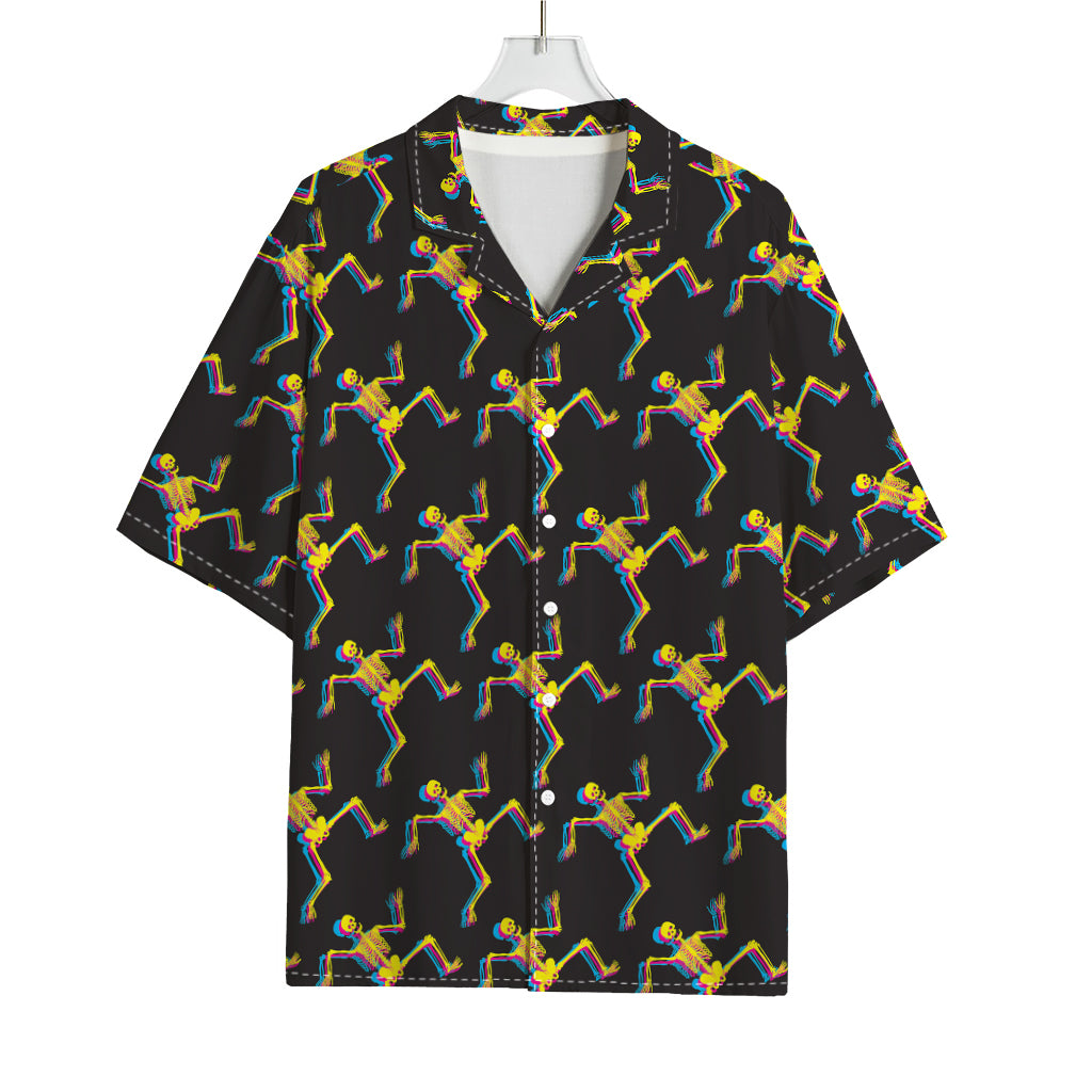 Trippy Dancing Skeleton Pattern Print Rayon Hawaiian Shirt