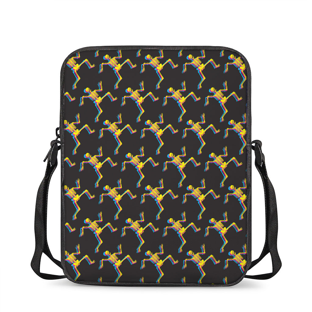 Trippy Dancing Skeleton Pattern Print Rectangular Crossbody Bag