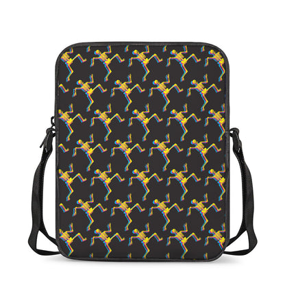 Trippy Dancing Skeleton Pattern Print Rectangular Crossbody Bag