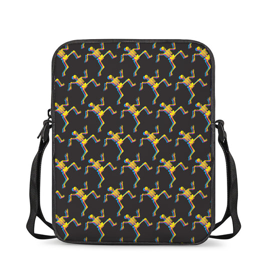 Trippy Dancing Skeleton Pattern Print Rectangular Crossbody Bag