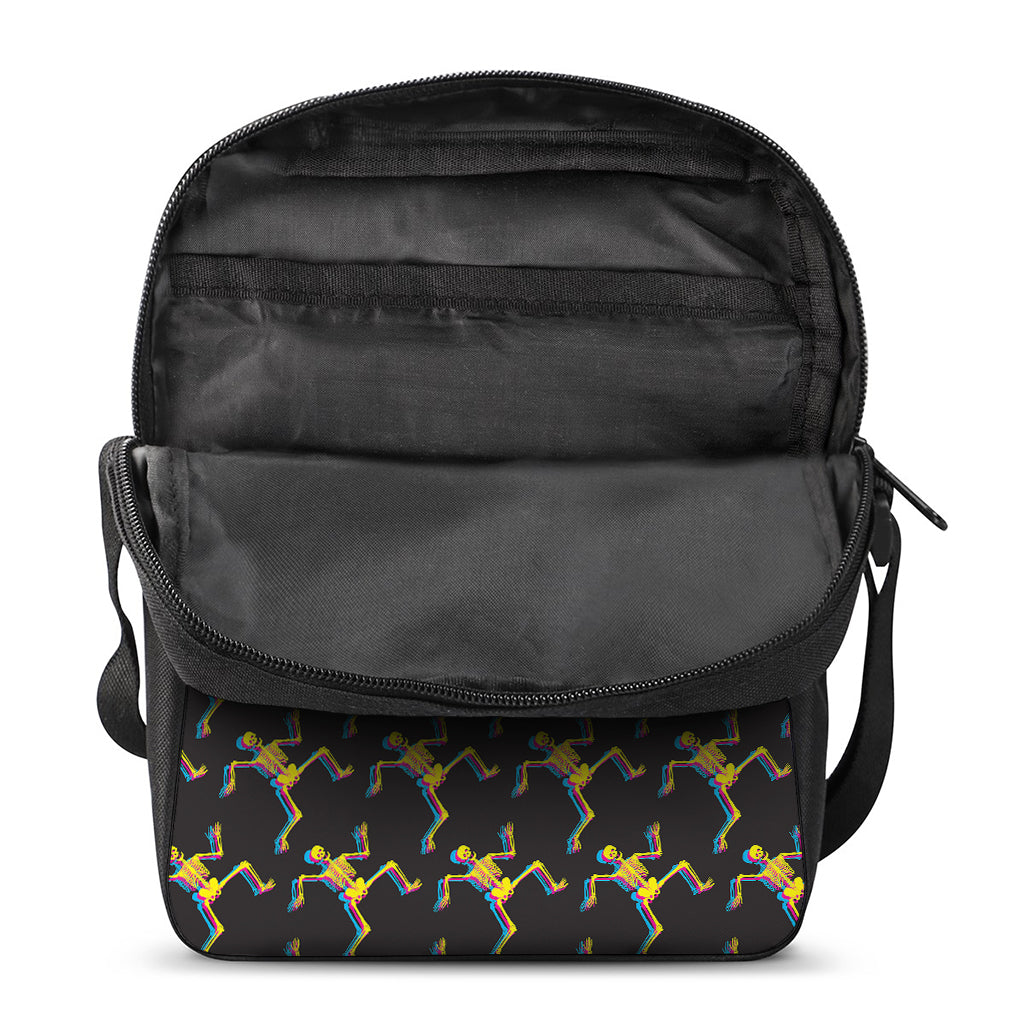 Trippy Dancing Skeleton Pattern Print Rectangular Crossbody Bag