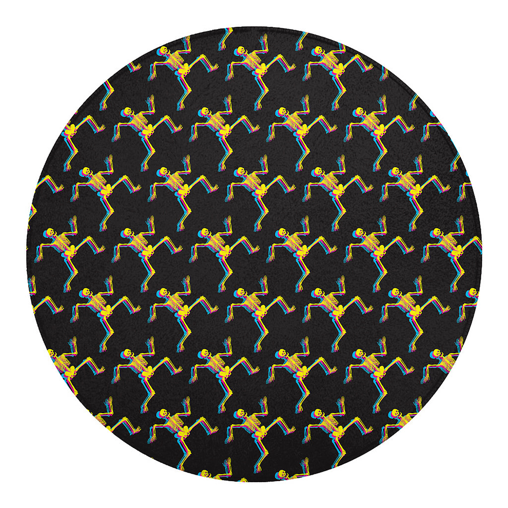 Trippy Dancing Skeleton Pattern Print Round Blanket